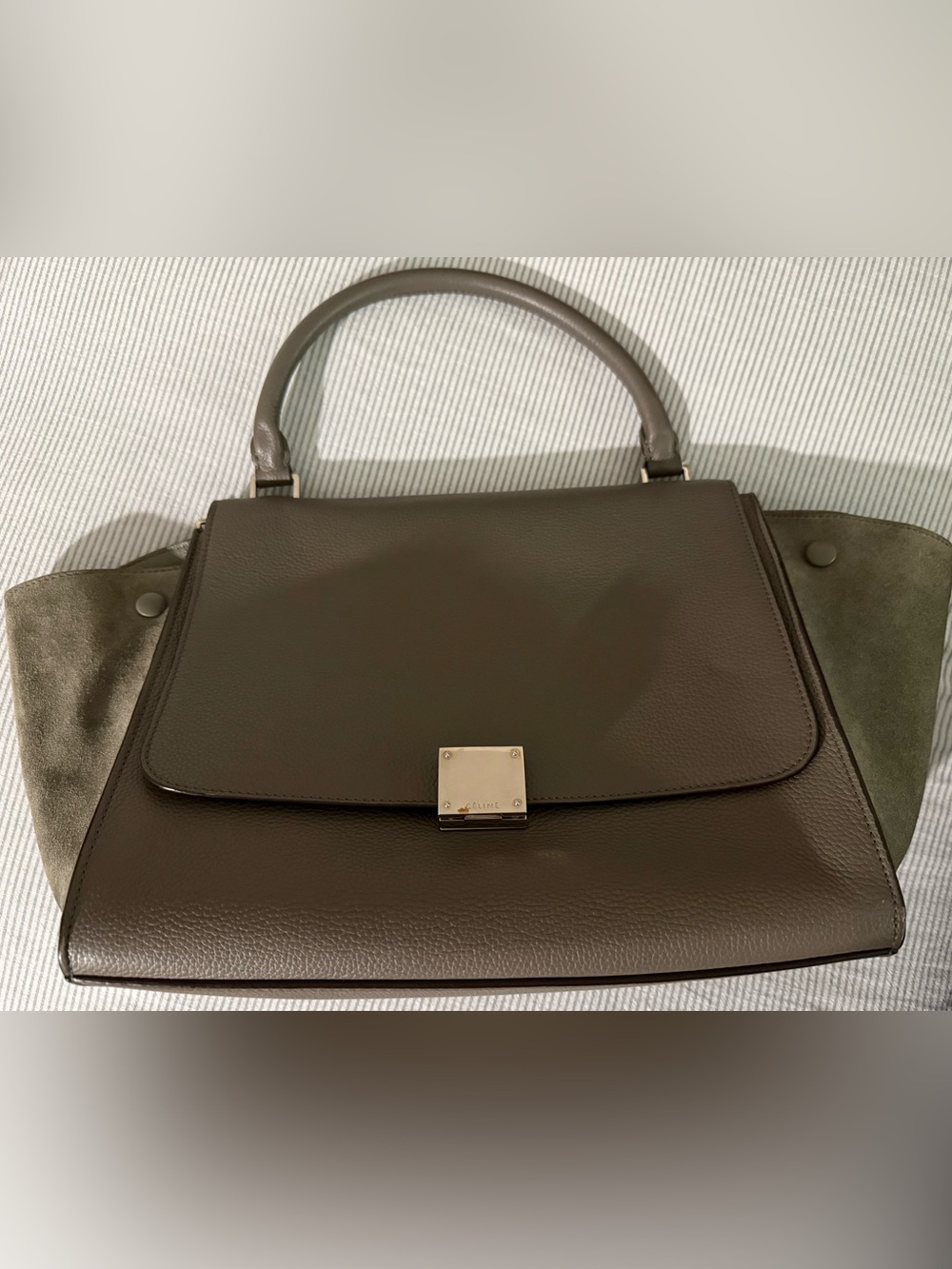 Celine Trapeze Olive Green/gray Leather Top-Handle Bag with strap